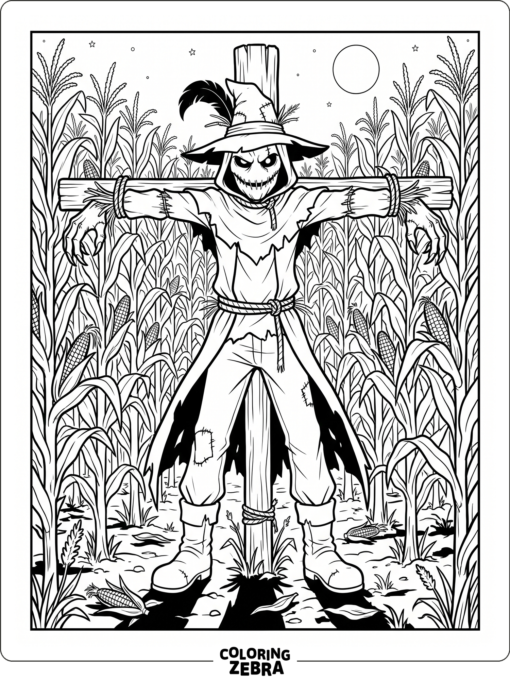 Zardy in a cornfield with a scarecrow stance