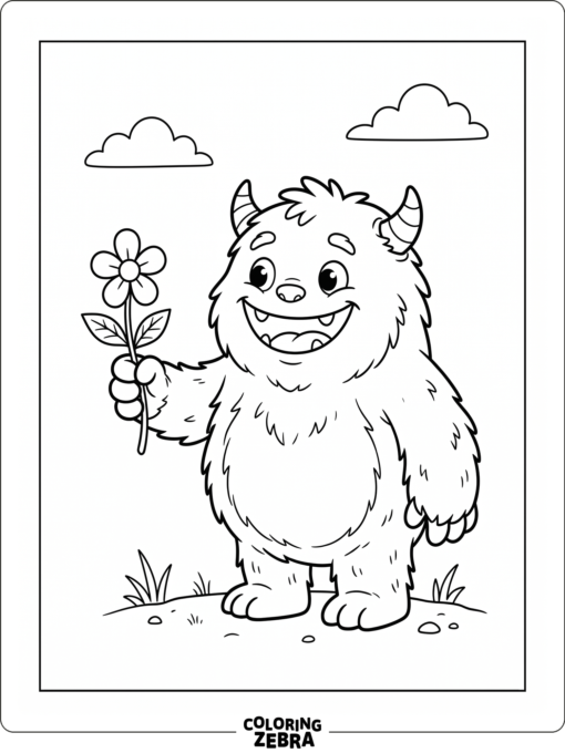 A smiling monster offering a flower