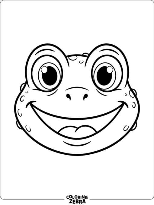 A frog face with a wide smile and big eyes