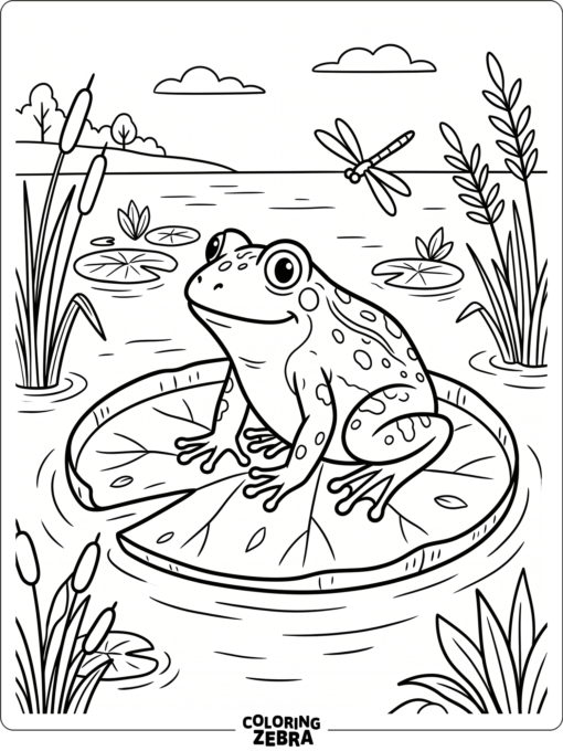 A frog perched on a lily pad above calm water