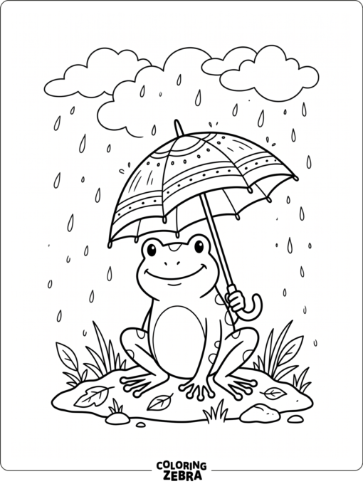 A frog holding an umbrella in light rain