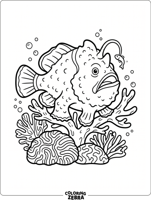 A frogfish perched on coral
