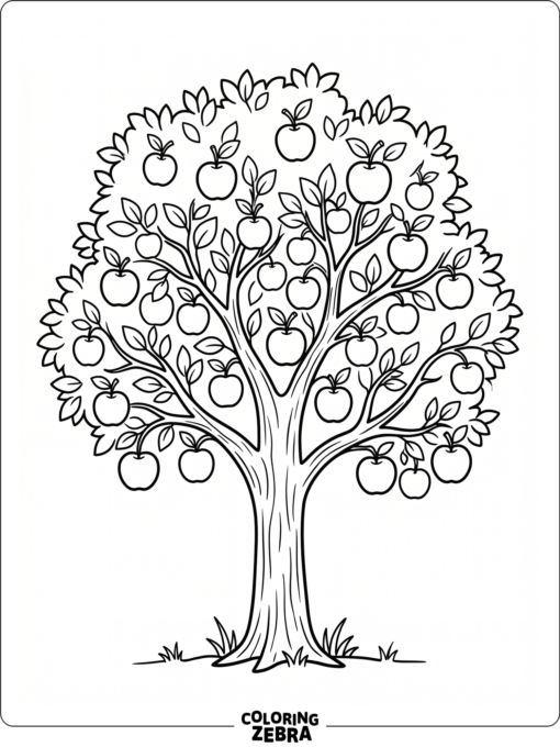 A fruit tree with round apples and a short grassy base