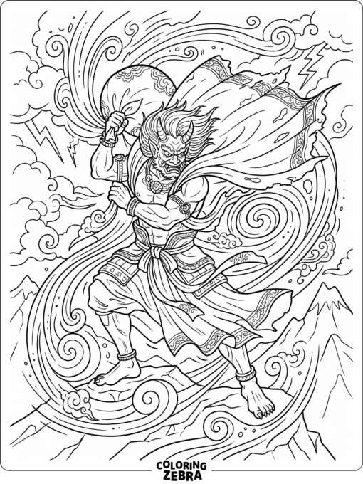 Fujin with wind swirling around his cape