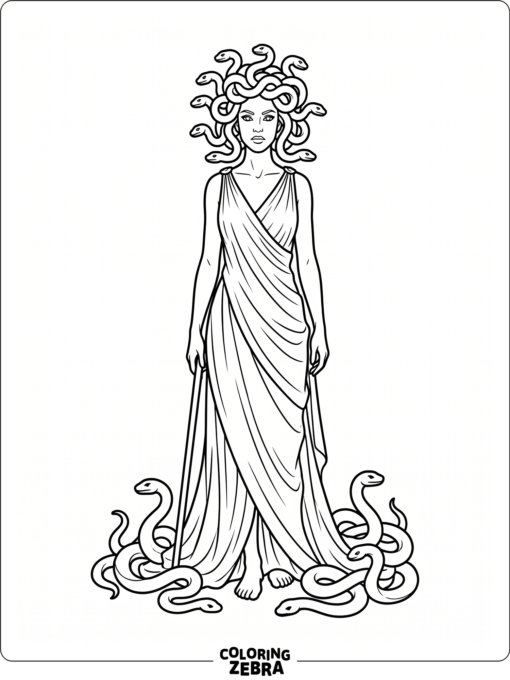 A full length Medusa with draped cloth and coiled snakes