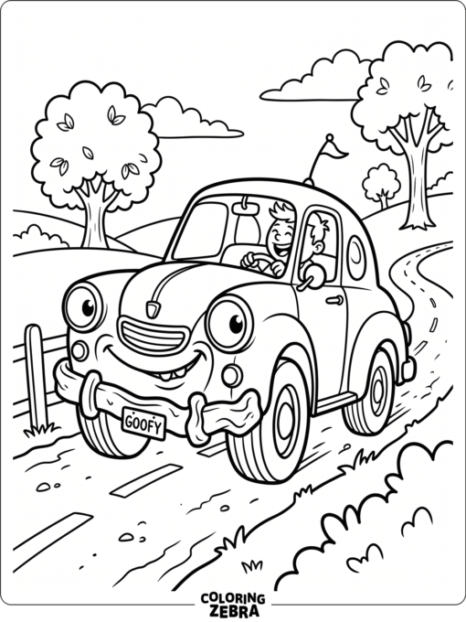 A funny car with a goofy face and wobbly bumper