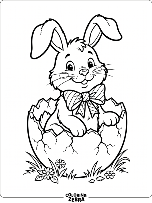 A funny rabbit popping out of an egg shell