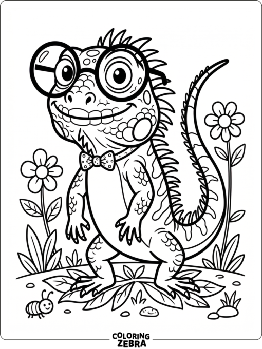 A funny iguana wearing glasses and a bow tie