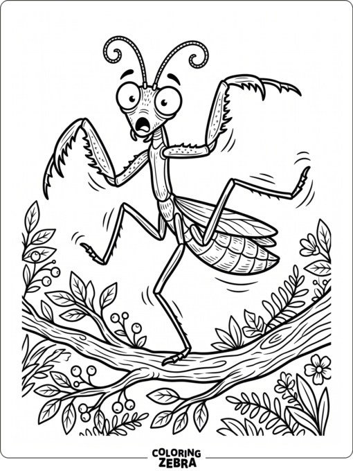 A funny praying mantis balancing on one leg
