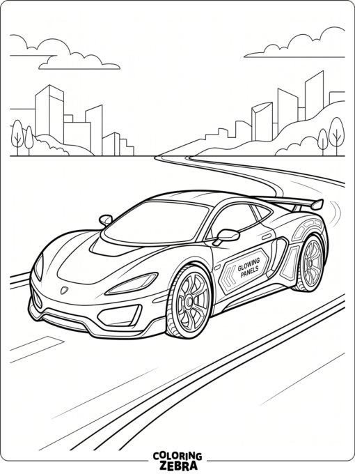 A sleek futuristic car with smooth curves and glowing panels