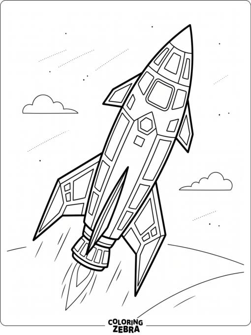 A sleek future rocket with sharp fins and panels