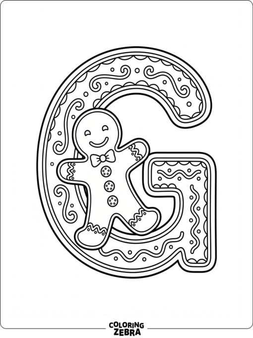 A letter G with a gingerbread cookie and candy buttons