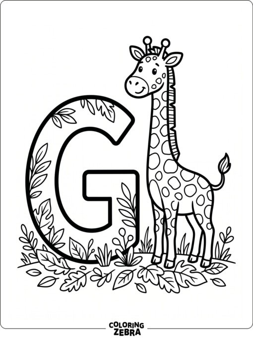A giraffe beside the letter G