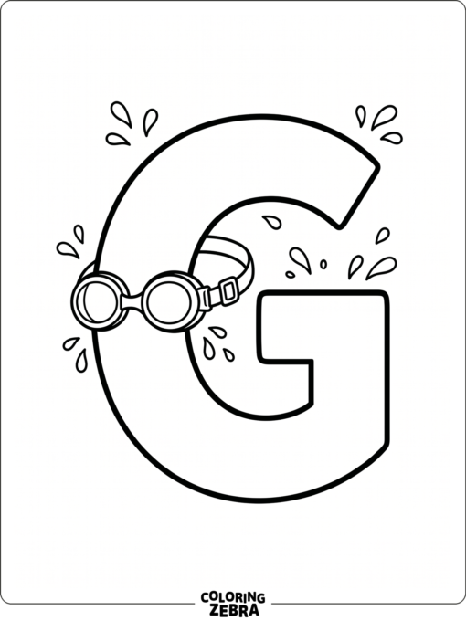 A pair of goggles sits beside a big letter G