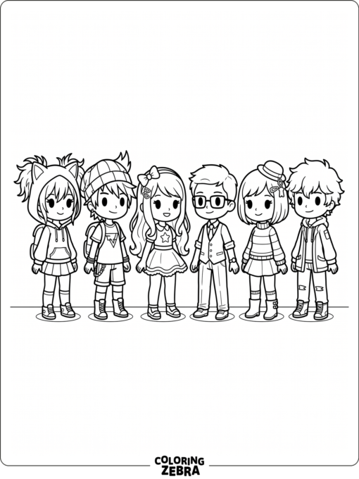 Several Gacha Life characters standing side by side
