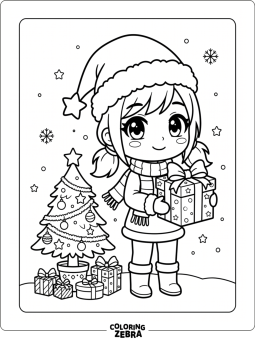 Gacha Life character in a Santa hat beside a gift