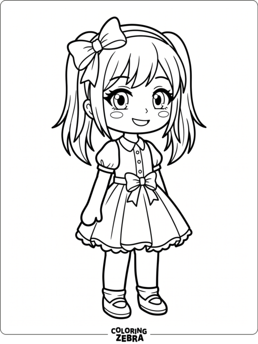 Smiling Gacha Life girl in a ribboned dress