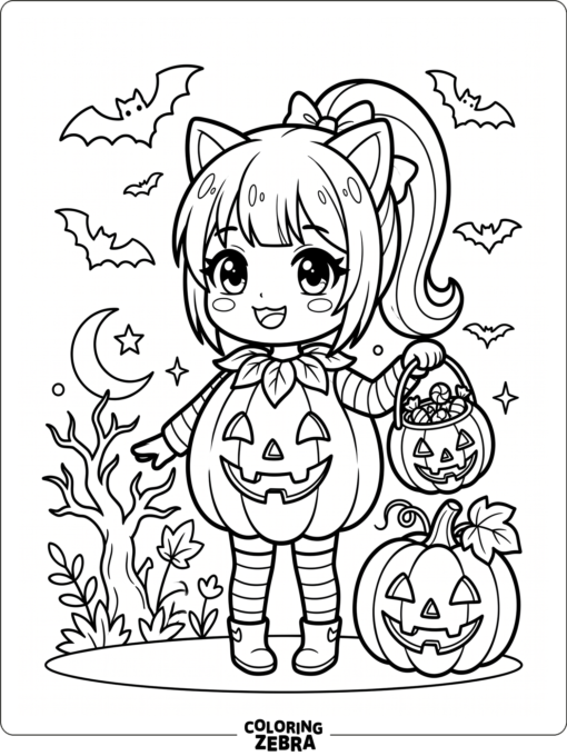 Gacha Life Halloween character with a pumpkin costume