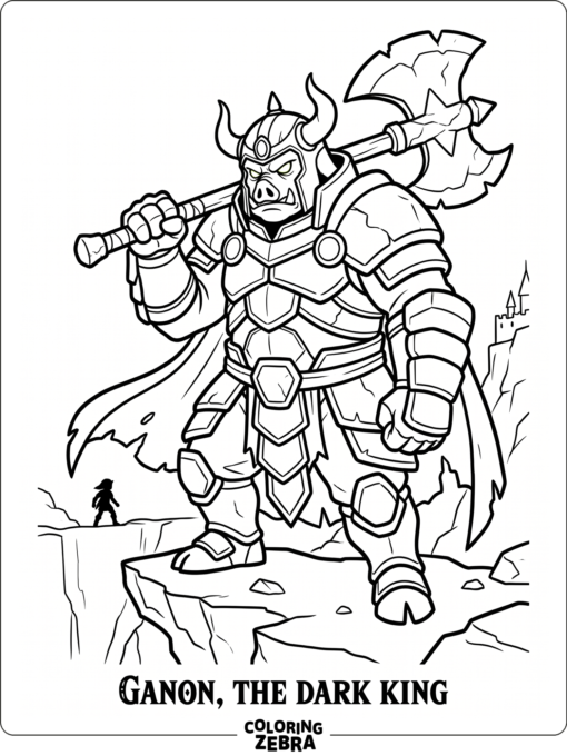 Ganon in dark armor with a heavy weapon