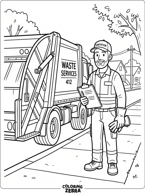 A garbage collector standing by a truck with gloves