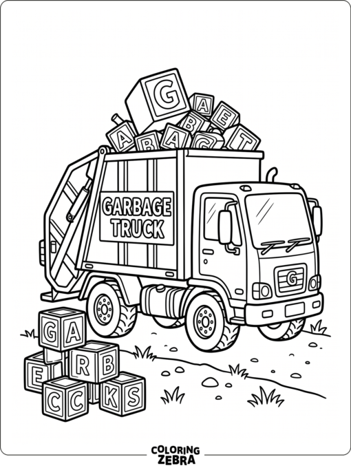 Garbage truck with alphabet blocks and G
