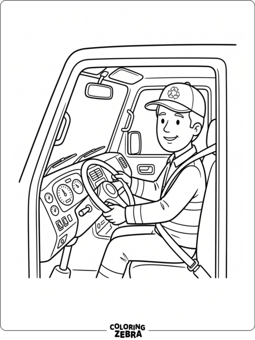 Garbage truck driver in the cab