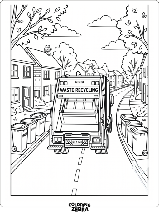 Rear view of a garbage truck on a street