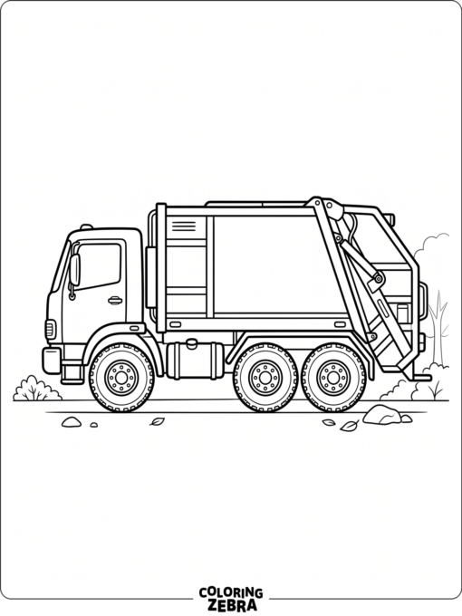 Side view of a garbage truck with big wheels