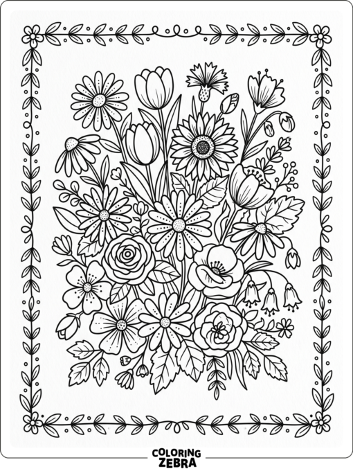 A cluster of garden flowers with leaves