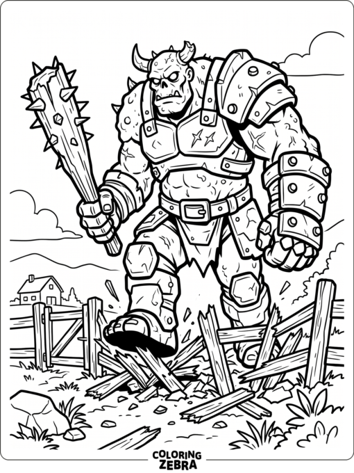 Gargantuar stands beside a broken fence
