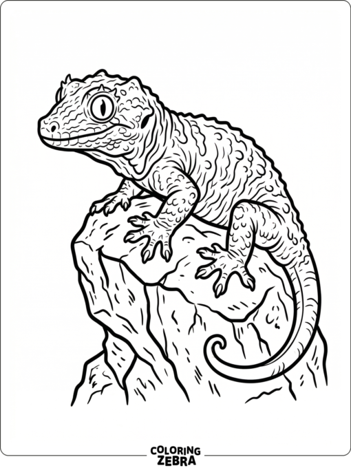 A gargoyle gecko perches on a rock with rough skin folds