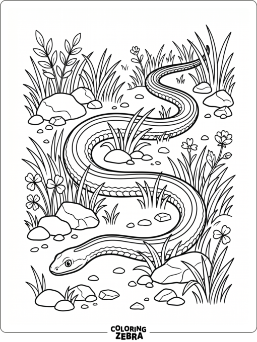 A garter snake slithering through grass