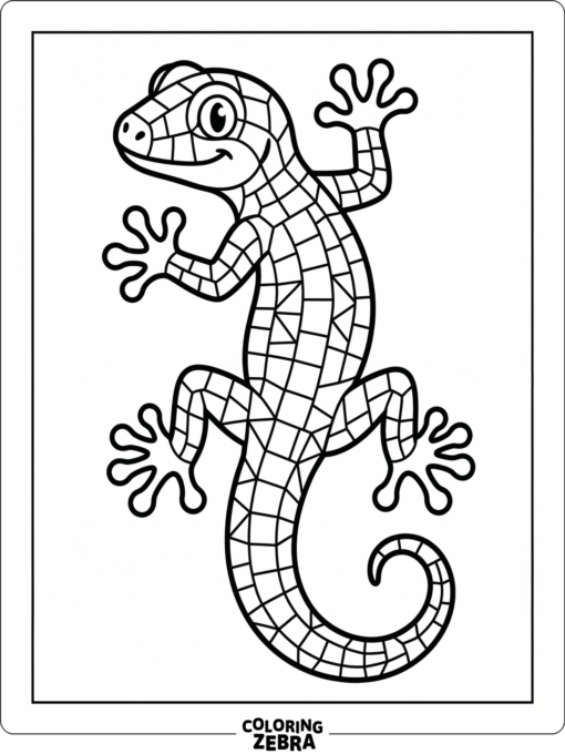 A gecko filled with small mosaic tile shapes