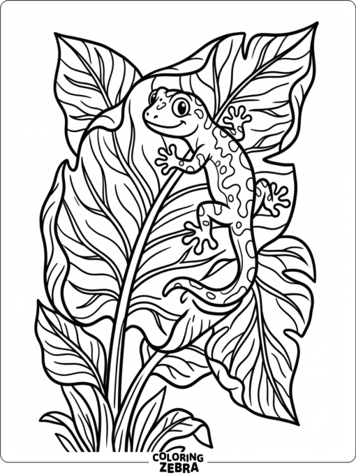 A gecko sitting on a large leaf