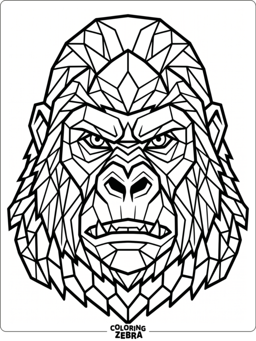 A geometric gorilla face with bold shapes