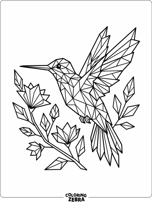 A geometric hummingbird made of simple shapes