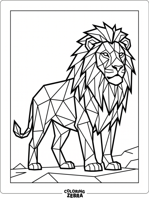 A lion made from triangles and geometric shapes