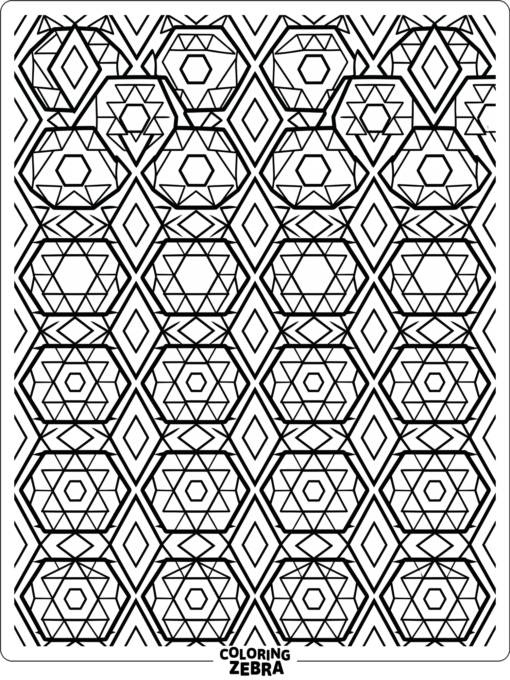 Un patrón de mosaico repetitivo con hexágonos, triángulos y rombos