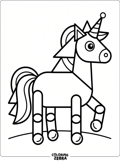 A unicorn built from geometric shapes