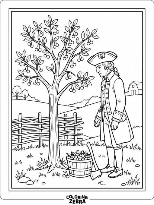 George Washington standing by a cherry tree