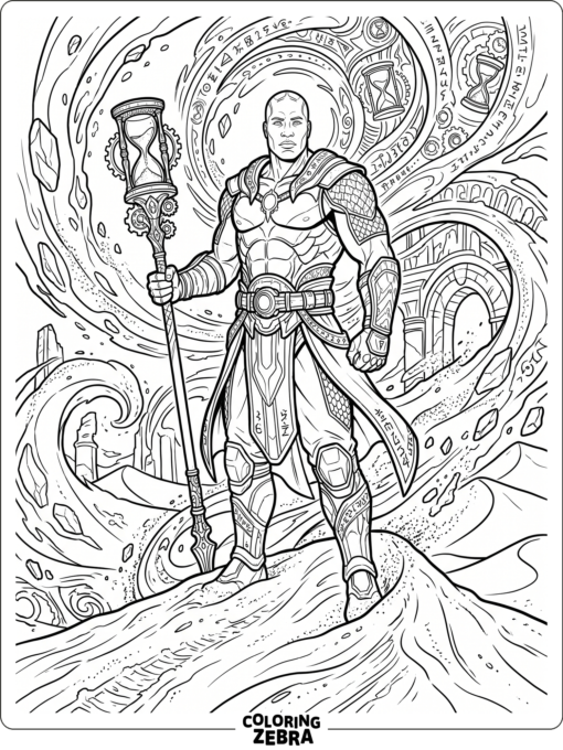 Geras standing with sand and time energy