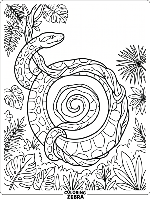 A giant anaconda looping around a jungle vine