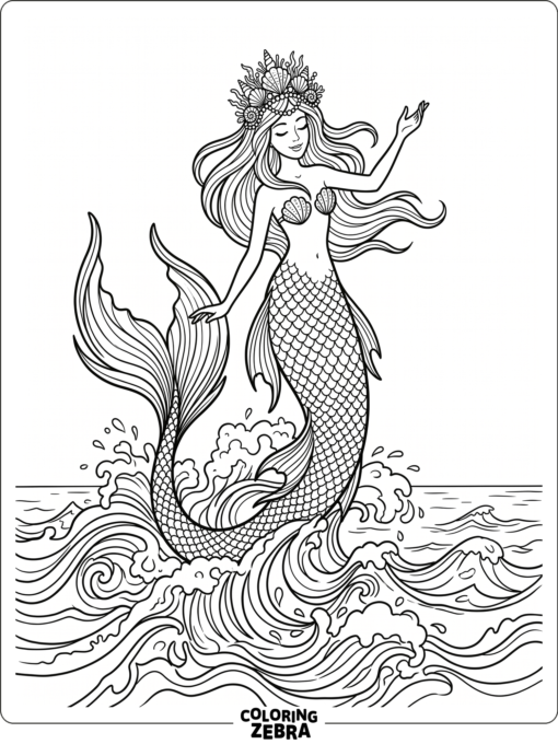 A giant mermaid rising from the waves