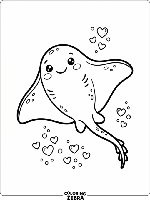 A kawaii stingray with heart bubbles