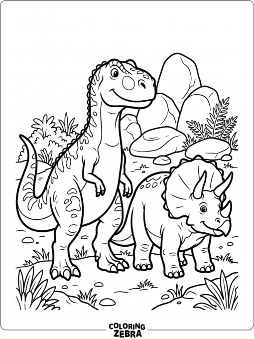 A Gigantosaurus beside a Triceratops