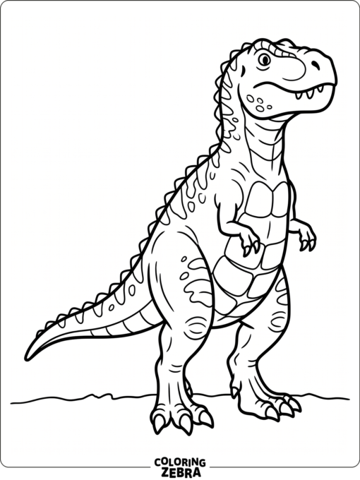 A Gigantosaurus standing tall on a plain ground line