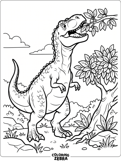 A Gigantosaurus eating leaves from a tree