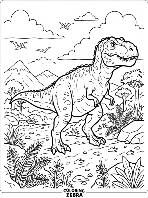 A Gigantosaurus in a prehistoric landscape