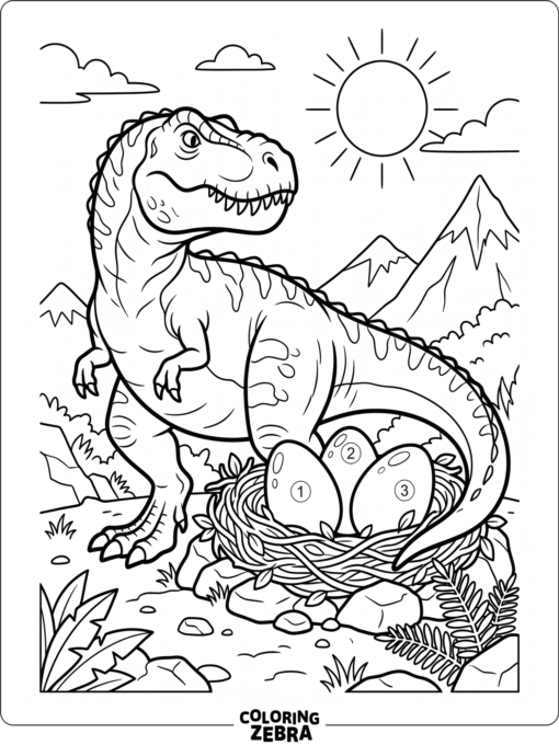 A Gigantosaurus near a nest of eggs