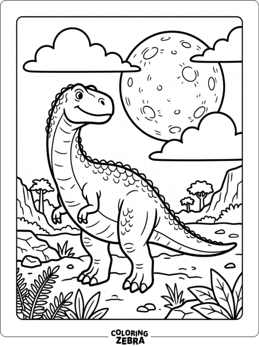 A Gigantosaurus standing beneath the moon and clouds